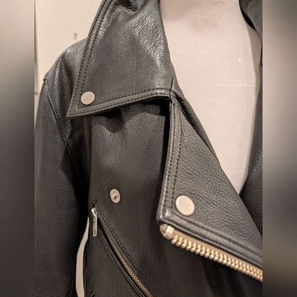 Quince Black Oversized Leather Moto Jacket Sz. XS - Picture 2 of 12